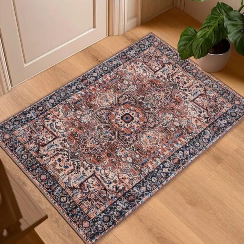 New 2x3 Vintage Entryway Rug, Machine Washable Non Slip Low Pile Area Mat